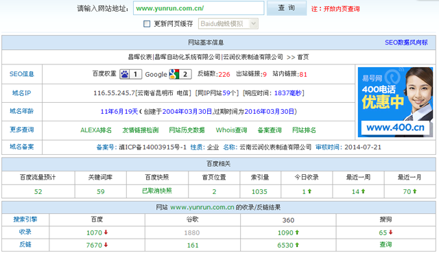 http://m.jinzhengkj.com.cn/在站長工具的查詢數據截圖